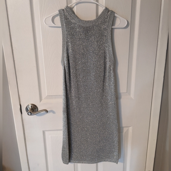 Vintage 60s GoGo Style Silver Sparkly Sleeveless Adrienne Vittadini Dress Size S - Picture 1 of 6